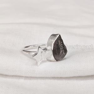 Anillo de Piedra Natural para Mujer, Anillo Ajustable con Cuarzo Ahumado Natural, Regalo de Navidad, Anillo de Plata de Ley 925 - Product Image 1
