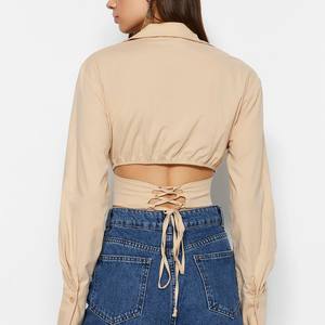 เสื้อเชิ้ตสตรีหรูหราคุณภาพระดับพรีเมียม100% สำหรับเครื่องแต่งกายในฤดูร้อนพิมพ์โลโก้แบบหลวมสีพื้นเรียบ - Product Image 5