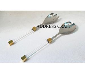 Ensemble de cuillères à salade en acier inoxydable 18/8 avec poignée en résine outils de cuisine décoratifs ustensiles de service à salade ensemble de serveur de salade en résine - Product Image 3