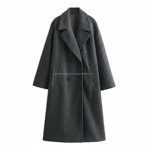 Abrigo de Lana Cruzado Gris Carbón Personalizado para Mujer, Fabricante OEM y de Marca Privada - Product Image 2