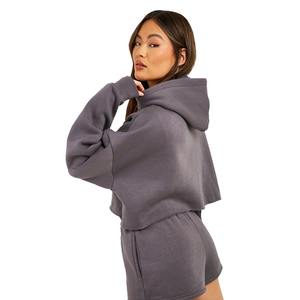 Sweat-shirts à capuche uniques de qualité supérieure pour femmes, gris, lourds, à ourlet brut, avec poche kangourou, cordons, capuche, 100% coton, écologiques - Product Image 2