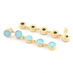 ต่างหูห้อยสตั๊ดยาวแบบห้อยชุบทอง,ต่างหูแบบฝังหินธรรมชาติสีฟ้าน้ำตาล Druzy แบบกำหนดเองได้ - Product Image 5