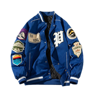 Autumn <b>Retro</b> Letter Embossed Stand Varsity Jacket Men Street Style Windbreaker Baseball Uniform Casual OEM Service <b>Fabric</b> - Product Image 2