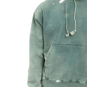 เสื้อฮู้ดผู้ชายโอเวอร์ไซส์ผ้าฝ้าย100% วินเทจมีกรดสีเทาฟอกสีพิมพ์ลายแบบกำหนดเองสำหรับฤดูหนาว - Product Image 5