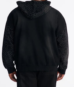 Sudadera con Capucha para Hombre, 100% Algodón, con Pedrería, Lavado Ácido, Talla Grande, Cierre Completo, Personalizada, Gruesa, con Hombros Caídos - Product Image 5