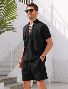เซ็ตเสื้อยืดแขนสั้นและกางเกงขาสั้นสำหรับผู้ชายชุดเสื้อผ้าสองชิ้น100% ทำจากผ้าฝ้ายดีไซน์ใหม่สำหรับฤดูร้อน2025 - Product Image 5