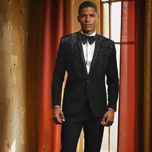 Boda Novio Padrinos DE BODA Traje informal de negocios para hombre Bordado Slim Fit Vestido de moda Conjunto Traje de dos piezas - Product Image 1