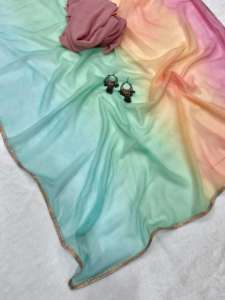 ผ้าซารีดีไซเนอร์ผ้าจอร์เจตต์ แต่งขอบลูกไม้ น้ำหนักเบา เหมาะสำหรับงานปาร์ตี้ สำหรับผู้หญิง ไม่มีลายพิมพ์ มีสินค้าในสต็อก ประเทศอินเดีย - Product Image 4