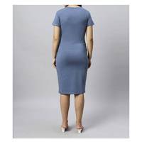 Robe de maternité bleue à col rond pour femmes enceintes, décontractée, tissée, mi-longue, écologique, respirante, ultra-douce, imprimée numériquement, taille naturelle
