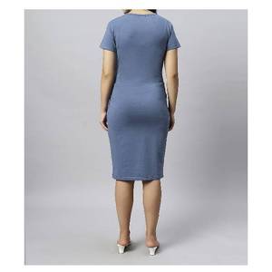 ชุดคลุมท้องคอกลมสีฟ้าสำหรับหญิงตั้งครรภ์, ชุดคลุมเข่าถักยาวถึงเข่าสไตล์ชายหาดที่เป็นมิตรกับสิ่งแวดล้อม - Product Image 3