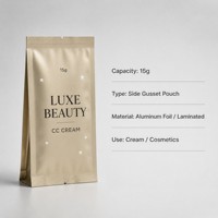 Pochette à soufflets latéraux en feuille d'or, sachet cosmétique, sac d'emballage 15g, pochette en aluminium et nylon pour crème, impression par gravure, OEM ODM