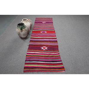 2.7x9.1 ft Turkish Rug, Vintage <b>Runner</b> Rug, <b>Red</b> Purple Ombr Wool Rug - Product Image 1