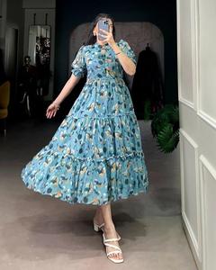 เดรสมิดิทรงเอไลน์โบฮีเมียนหรูหรามีระบายและพิมพ์ลายดอกไม้สีเขียวสำหรับสวมใส่ลำลองและงานปาร์ตี้ในฤดูร้อน - Product Image 2