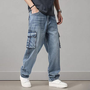 Salopette en jean unie pour homme, coupe droite ample, style rétro, multi-poches, lavable, tissu jean coloré foncé, pour l'été et le printemps - Product Image 6