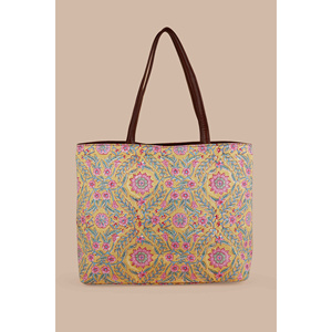 Sac fourre-tout classique en toile de coton jaune imprimé à la main French Martini - Product Image 4