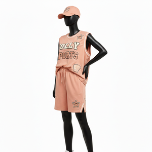 ชุดบาสเก็ตบอลหญิง ผ้าโพลีเอสเตอร์ระบายอากาศ 180 GSM สีพีช แต่งแถบสีตัดกัน พร้อมปักโลโก้ตามสั่ง ชุดผู้หญิง ผ้าฝ้าย 100% - Product Image 4