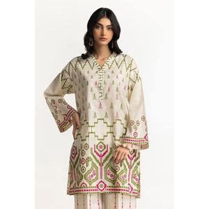 Chemise jacquard à manches trois-quarts et pantalon imprimé IUSTTS-224 Ensemble avec décoration boutonnée - Product Image 2