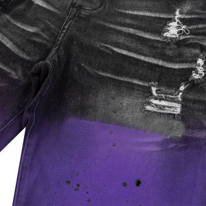 Pantalones cortos de mezclilla 100% personalizados para hombre, pantalones holgados con diamantes de imitación, pantalones vaqueros de verano, pantalones cortos de mezclilla lavados con ácido para hombre - Product Image 2