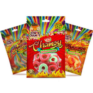 Impresión personalizada laminado de plástico papel de aluminio 3 sello lateral cremallera Mylar <span class=keywords><strong>Chamoy</strong></span> Candy Bag Lay bolsa plana bolsa con agujero para colgar - Product Image 1