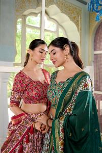 Lehenga Choli de Seda Tussar con Estampado Floral en Relieve de la Mejor Calidad, Blusa y Dupatta a Juego, para Bodas Indias y Pakistaníes, Maruti - Product Image 5