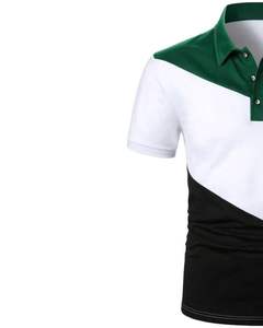 Camiseta Polo Personalizada para Hombre, Bloques de Color Verde, Blanco y Negro, Manga Corta, Corte Moderno, Algodón Piqué, Informal, para Golf y Deportes - Product Image 2