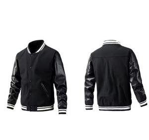 Chaqueta universitaria de alta calidad para hombre, chaquetas de béisbol Unisex en blanco con retazos de PU personalizadas para CollegeBaseballjacket para hombre - Product Image 3