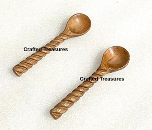 Cuillère à thé en bois d'acacia, cuillère de service pour le petit-déjeuner, mini-cuillère à sucre, vaisselle, ustensiles de cuisine, ensemble de 2 cuillères de service au meilleur prix - Product Image 6