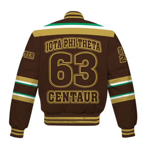 Iota Phi Theta 1963 Premium Varsity Jacket Letterman Brown Gold Greek Life Fraternity Apparel Classic College Wear - Product Image 3