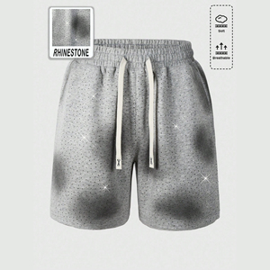 Sun Faded algodón sólido francés Terry diamantes de imitación hombres pantalones cortos ácido lavado angustia Casual Street Look marca personalizada transpirable - Product Image 1