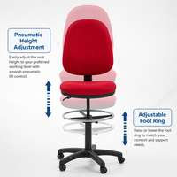 Chaise de bureau ergonomique à dossier haut, réglable, avec roulettes, siège en tissu rouge, base noire, pour studio