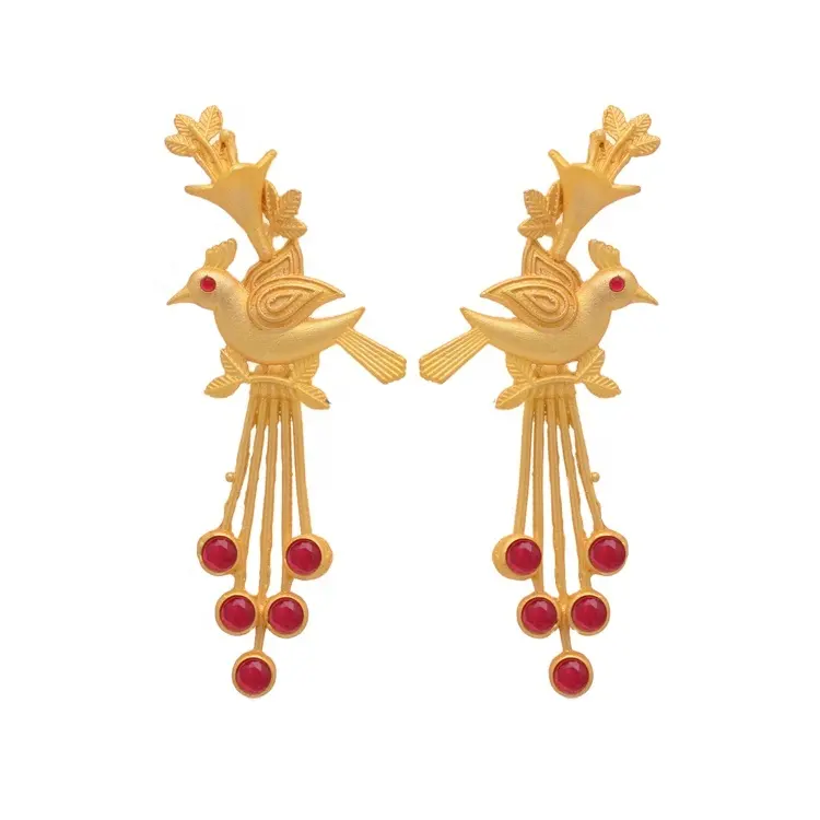 Trendy Bird Design Drop Earrings in Matte Gold Polish Indian Handmade Brass Jewelry for Women's at Low Price