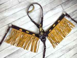 ชุดเกราะคาดศีรษะหนังติดขอบหนังลายดอกทานตะวันสีเหลืองหนังสีดำสินค้าใหม่สำหรับนักแข่งม้าอังกฤษ - Product Image 6