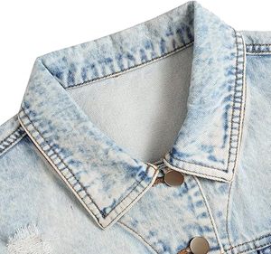 Service OEM 100% Veste en jean de haute qualité 100% coton vieilli avec patchs déchirés et motif de lettres - Product Image 3