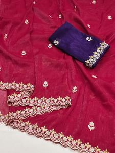 Diseñador indio última exclusiva Color rojo Saree elegante blusa elegante moda India Boutique fiesta desgaste nupcial - Product Image 2