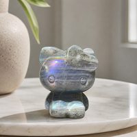 Figurine en cristal de labradorite violette naturelle KT sculptée en forme de chat, pierre précieuse faite à la main, décoration d'intérieur, cadeau