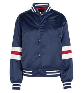 แจ็กเก็ตเบสบอลผ้าซาตินสำหรับผู้หญิงแจ็กเก็ตเบสบอลสีพื้นแขนเสื้อแจ็คเก็ตบอมเบอร์สำหรับฤดูหนาว - Product Image 1