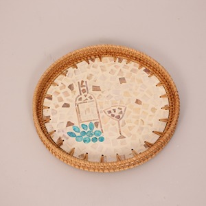 Plateaux ronds en rotin nacré meilleure qualité plateau décoratif artisanal naturel personnalisation accepter - Product Image 2