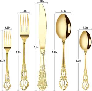 Venta al por mayor de lujo con mango antiguo de acero inoxidable Vintage cubiertos de oro juego de cubiertos para boda - Product Image 2