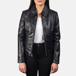 Chaqueta de piel auténtica personalizada para mujer de talla grande con cremallera a la moda en MOQ bajo para uso en invierno tela de lona transpirable de otoño - Product Image 5