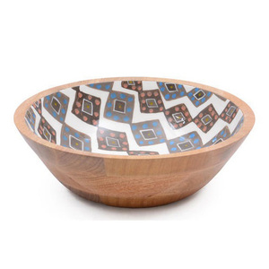 Vaisselle en émail de conception moderne personnalisée de haute qualité bol de nourriture de serveur de salade en bois de manguier coloré fait à la main pour la soupe de mariage stocké - Product Image 3
