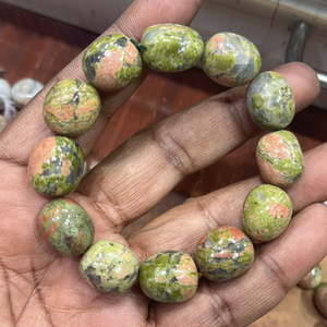 Indian Unakite Tumbled Crystal Bracelet Natural Gemstone Jewelry Men and Women Gift Energy Meditation Bangles - Product Image 1