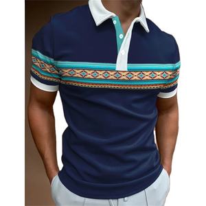 T-shirt polo pour homme de haute qualité, taille plus, avec fermeture éclair, bordure blanche, broderie dorée, imprimé, manches courtes, décontracté, été - Product Image 3