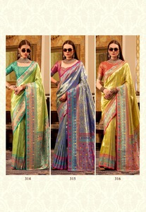 ผ้าส่าหรีใยไหมระบายอากาศได้ดีน้ำหนักเบามีลวดลายดอกไม้และผ้าทอซารีสำหรับงานแต่งงานในฤดูแต่งงาน - Product Image 6