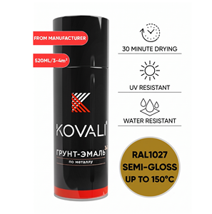 KOVALI 3 in 1 Aerosol <b>Spray</b> Primer Enamel Anti-Rust Corrosion Protection Metal Wood Concrete Semi-Gloss Curry RAL 1027 520ml - Product Image 1