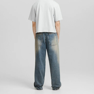 กางเกงยีนส์ผ้ายีนส์ทรงหลวมสไตล์วินเทจผ้าดิบปักลายปักโลโก้ตามสั่งซักได้ตามต้องการสไตล์2026 - Product Image 3