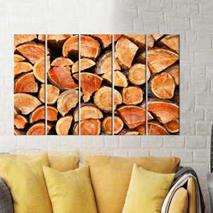 Toile imprimée élégante motif anneau en bois brun pour décoration intérieure moderne, 5P : encadrée - Product Image 1