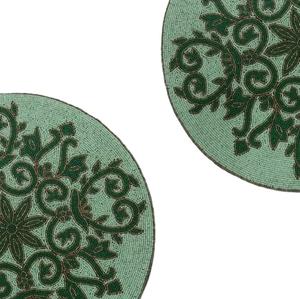 Handmade Durable Modern Round Satin <b>Placemat</b> with Green Bead Floral Design <b>for</b> Wedding Parties and Home Use Banquet Decoration - Product Image 3