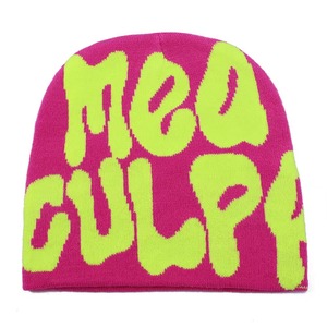 LOW MOQ, venta al por mayor, gorras frías a la moda, gorro de punto de Jacquard con logotipo de letras grandes Y2K cálido de invierno, gorro de punto con logotipo personalizado - Product Image 3