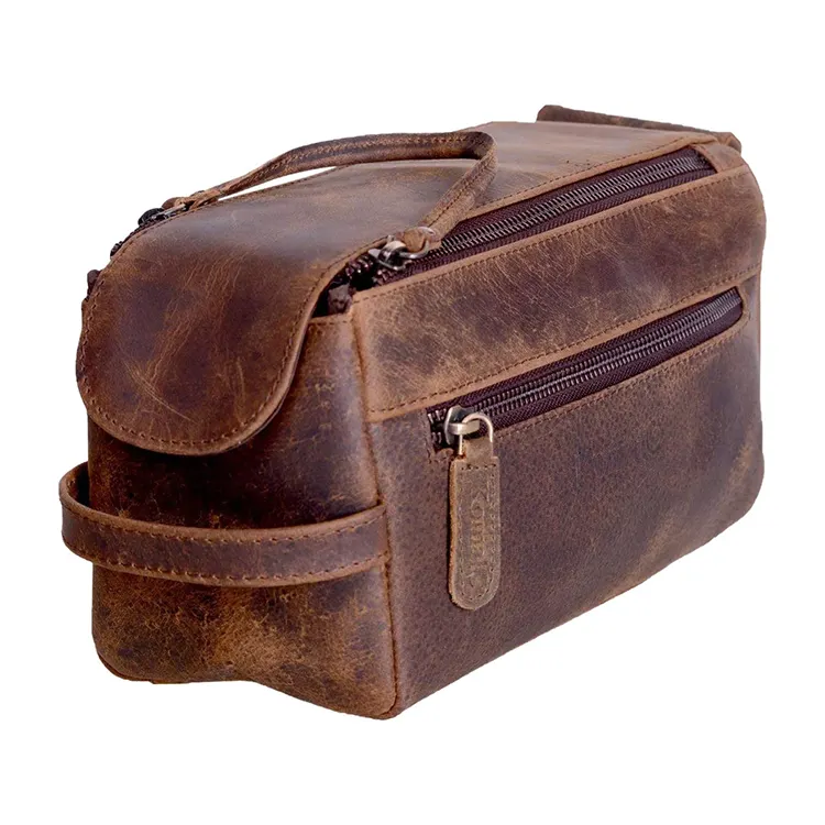 2022 New Model Wholesale Leather Toiletry Bag Premium Leather Travel Toiletry Bag Shaving Dopp Kit Organizer For Sale