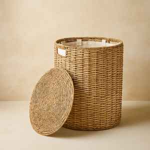 Cestas de almacenamiento redondas versátiles tejidas a mano de ratán Natural con asas duraderas para ropa de lavandería zapatos y decoración del hogar - Product Image 4